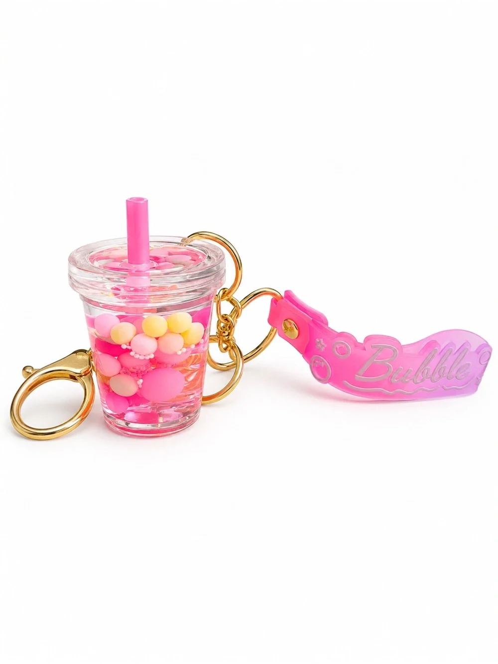 Bubble Tea Cup Liquid Shaker Keychain Pink Kawaii Bag Charm Cute Gift